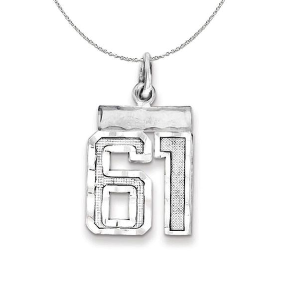 Silver, Varsity Collection, Small D/C Number 61 Necklace - 20 In
